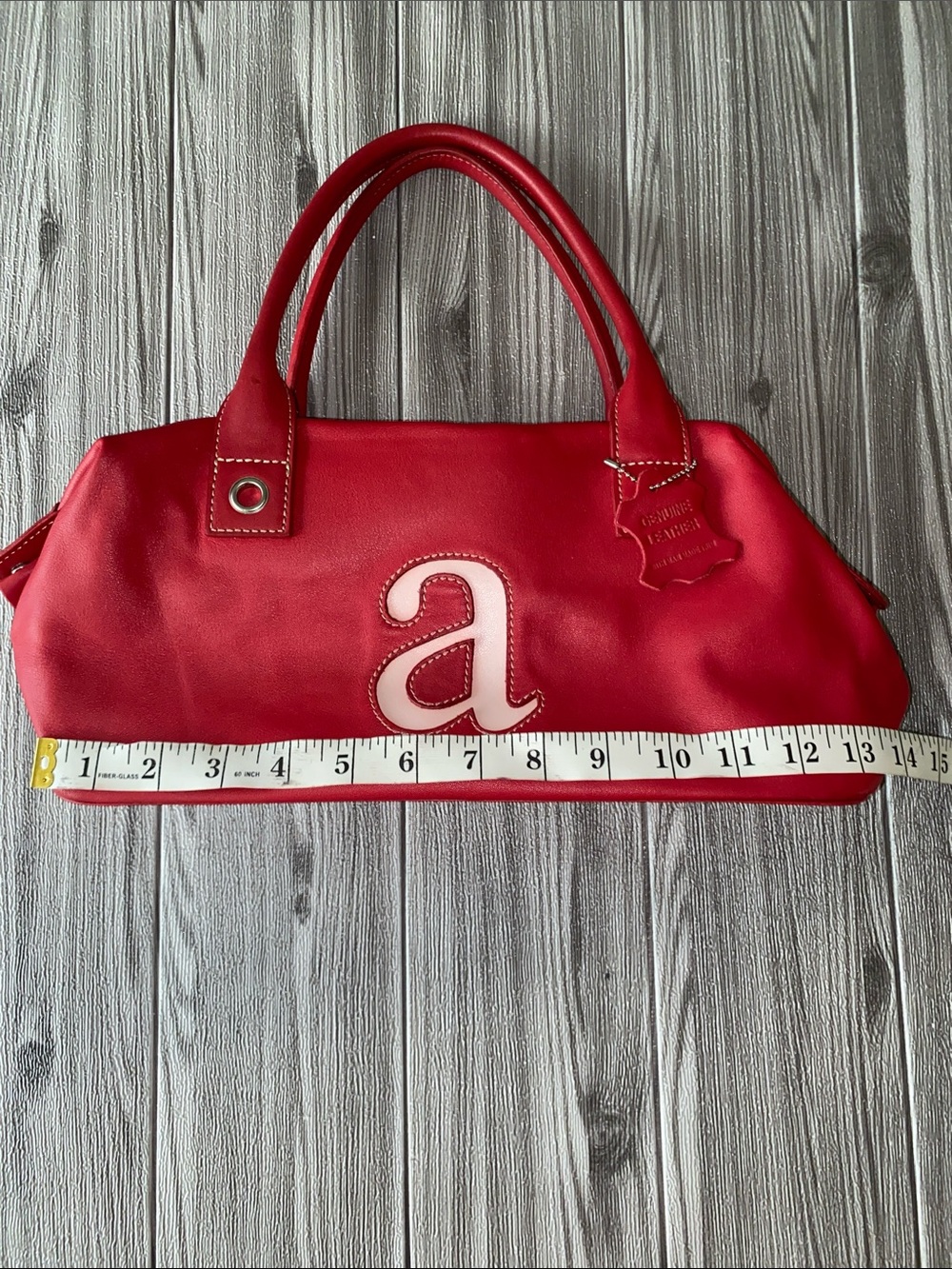 Giani Bernini Red Leather Satchel with Light Pink Initial Accent - Picture 7 of 8